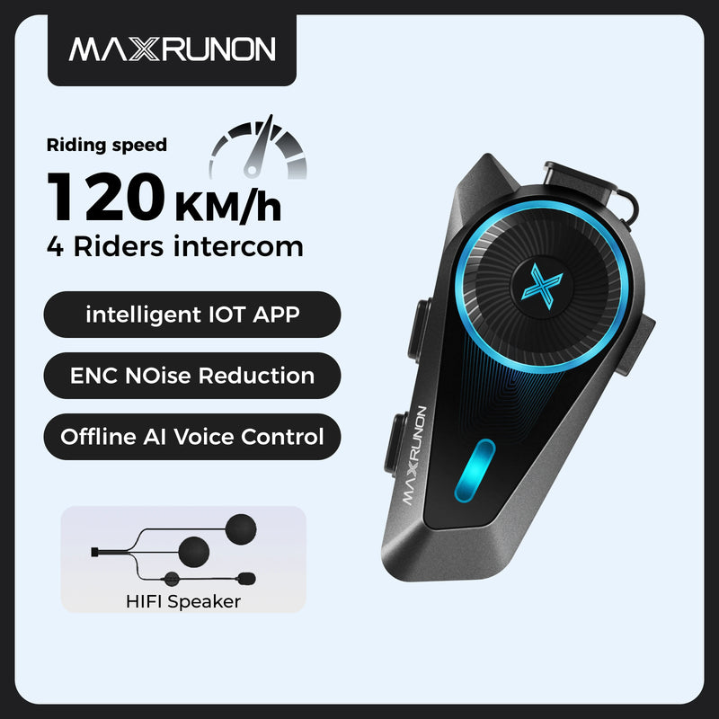 MAXRUNON D10 Motorcycle Bluetooth Intercom Helmet Headset 4 Riders Moto