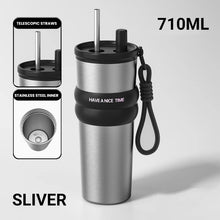 Stainless Steel Vacuum Insulated Bottle with Straw, Leak-proof Thermos