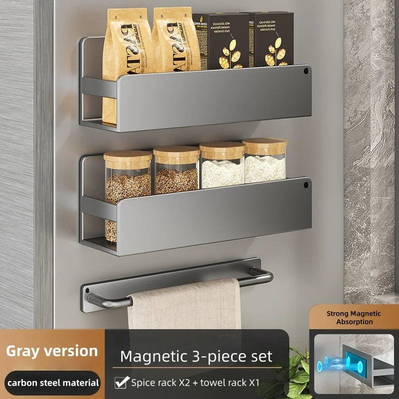 Magnetic Spice Storage Rack Organizer for Refrigerator and Oven Black
