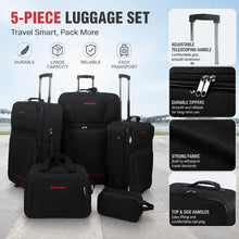 Black 5 Piece Nestable Luggage Set, 100% Polyester PVC Waterproof
