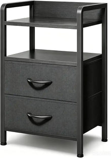 Bedside Tables with 2 Fabric Storage Drawers, Industrial Side Table for