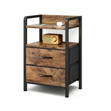 Bedside Tables with 2 Fabric Storage Drawers, Industrial Side Table for