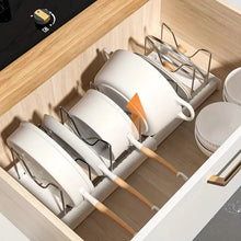 Expandable Kitchen Cabinet Pot Organizer Rack, Adjustable Divider
