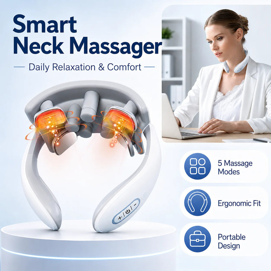 Smart Neck Massager for Adults, 5 Massage Modes, Ergonomic Portable