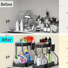 Space Saving 2 Tier Under Sink Organizer,Pull Out Storage Box Durable
