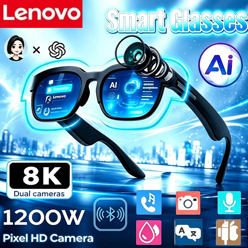 Lenovo AI Smart Motorcycle Glasses 8MP HD Camera 8K Shooting Real-time