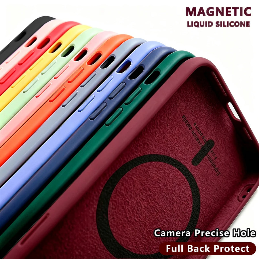 Magnetic Liquid Silicone Case For Iphone 18 12 13 Mini 16 15 14 11 17
