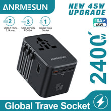 65W/45W/25W GaN Universal Travel Adapter with 2 USB Type C Fast