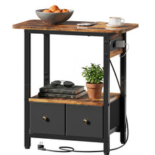 Night Stand with Charging Station, Side Table with 2 Fabric Drawers