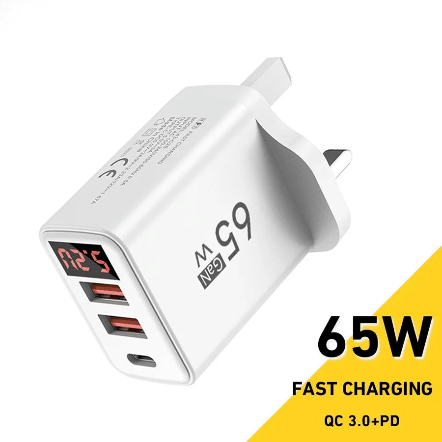 GaN 65W USB C Charger PD Fast Charging Phone Power Adapter For iPhone