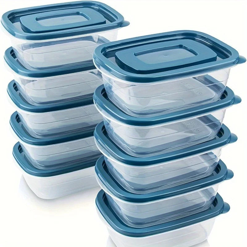 A Set of 6 Transparent Stackable Plastic Food Storage Containers with