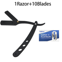 Men Shaving Barber Tools Hair Razor and Blades Antique Black Folding