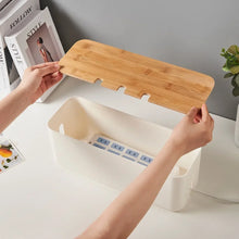 Bamboo Cover Cable Management Box Wire Junction Board Storage Hide