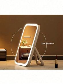 LED Makeup Mirror, 3-Color Light, 360° Rotatable, Touch Control, USB
