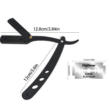 Men Shaving Barber Tools Hair Razor and Blades Antique Black Folding