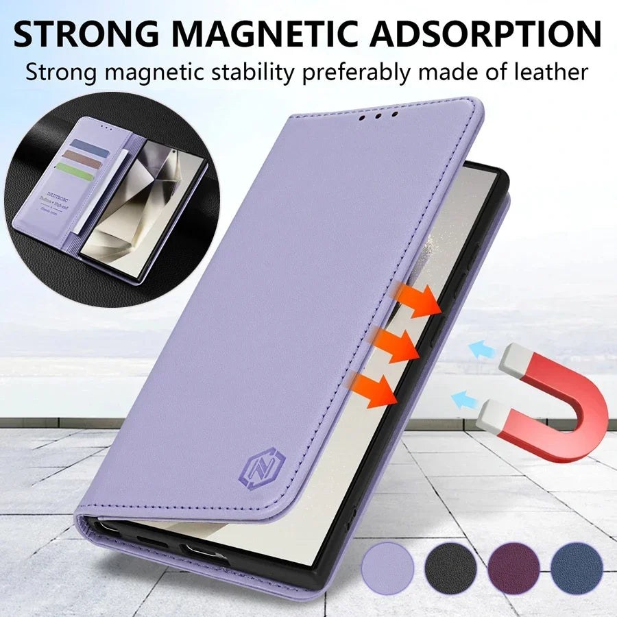 Wallet Skin Friendly Magnetic Slot Flip Leather Case For Samsung Galaxy