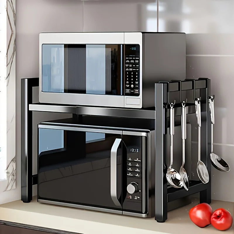 Retractable Microwave Oven Rack, Multi‑Tier Kitchen Countertop Storage