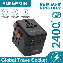65W/45W/25W GaN Universal Travel Adapter with 2 USB Type C Fast