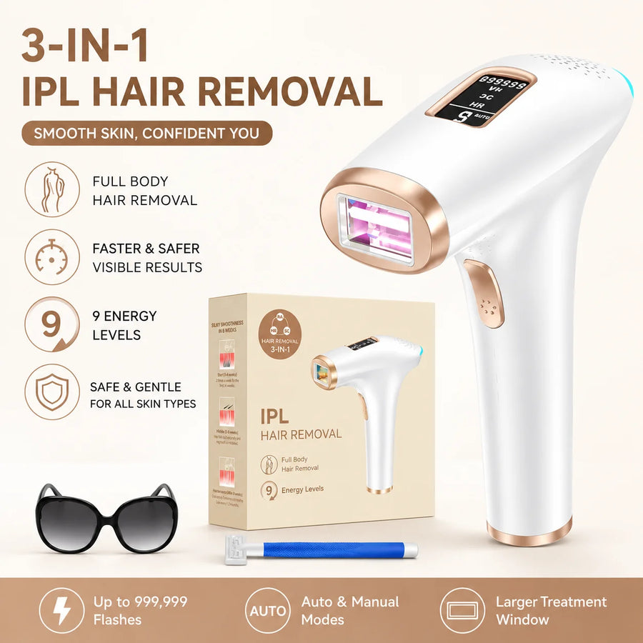 Hair Removal Device IPL Laser Epilator 999,900 Flashes, 9 Levels & 2