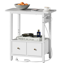 Night Stand with Charging Station, Side Table with 2 Fabric Drawers