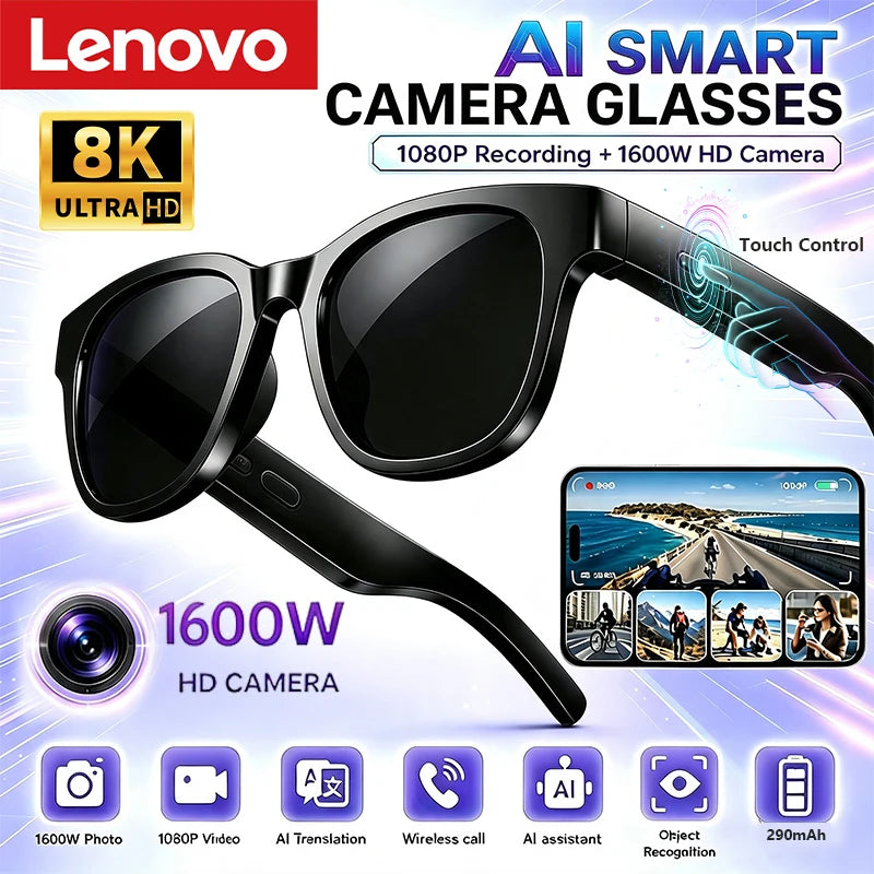 Lenovo Smart Glasses 8K HD Touch Control Camera Recording Bluetooth