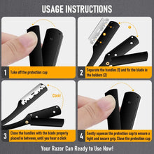Men Shaving Barber Tools Hair Razor and Blades Antique Black Folding