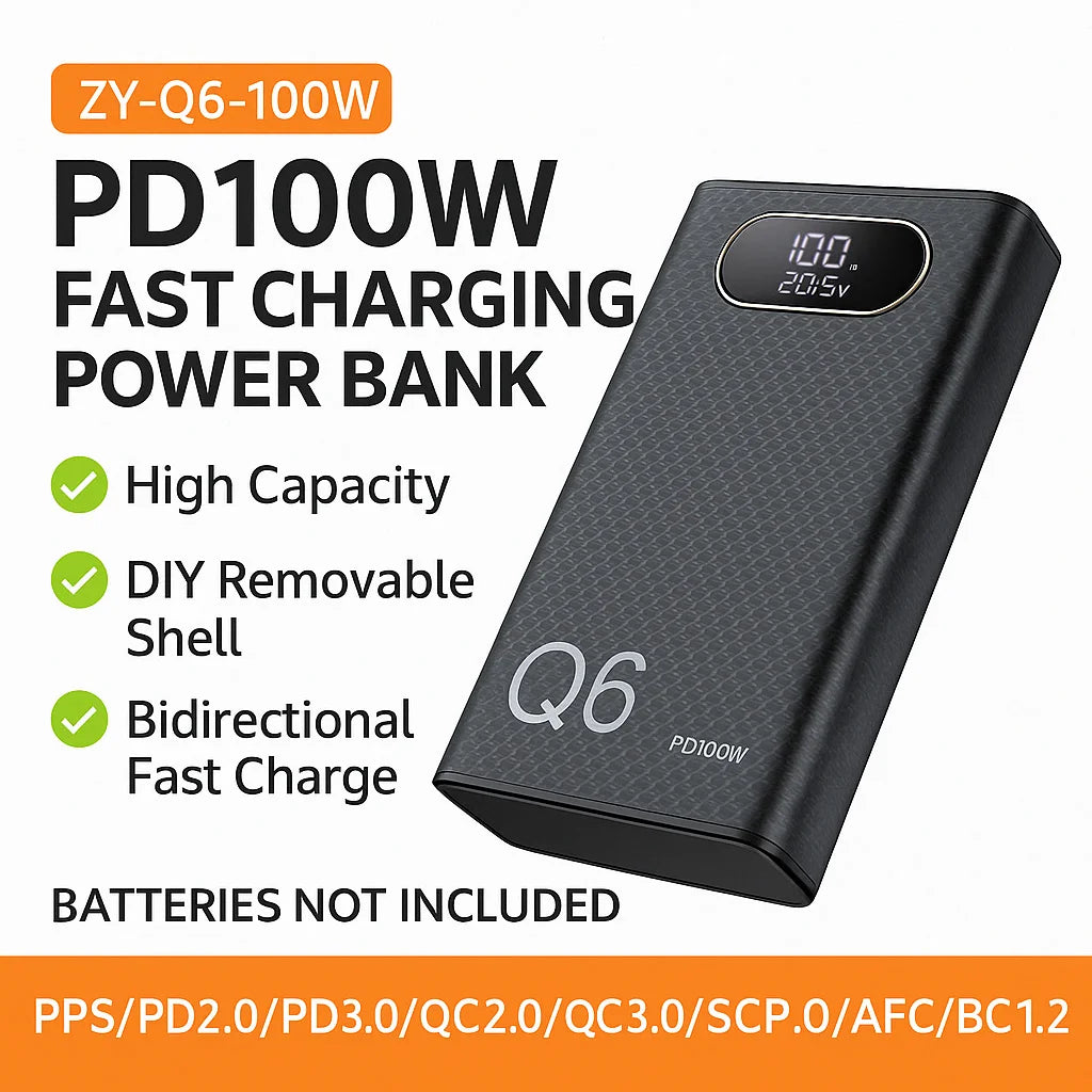 PD100W Fast Charging Power Bank DIY Kit 20V 5A 6x 21700 Battery Pack