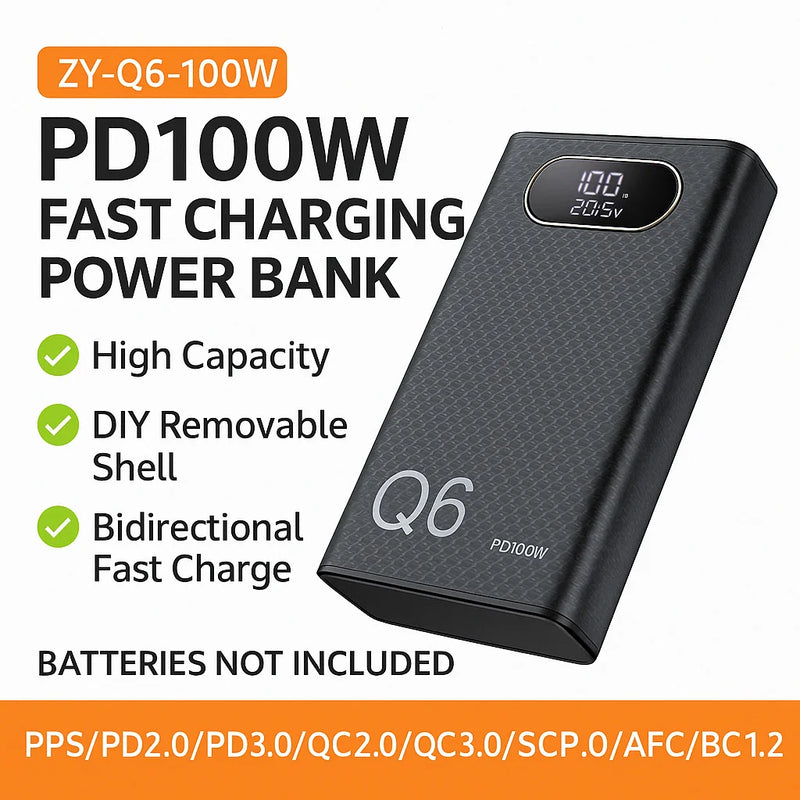 PD100W Fast Charging Power Bank DIY Kit 20V 5A 6x 21700 Battery Pack