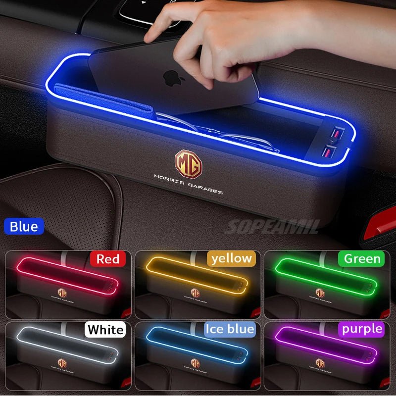 Car Seat Crevice Storage Box USB Charging Seat Gap Slot Mood lamp For