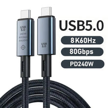 USB 5 Cable 80Gbps 240W 8K 60Hz For Thunderbolt Type C Fast Charging