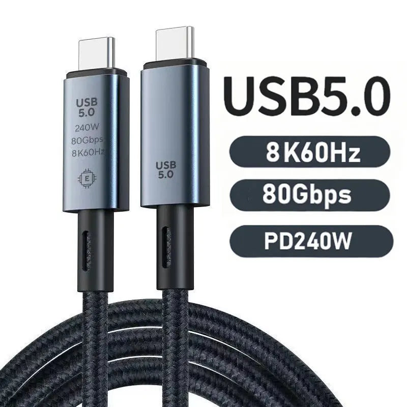 USB 5 Cable 80Gbps 240W 8K 60Hz For Thunderbolt Type C Fast Charging