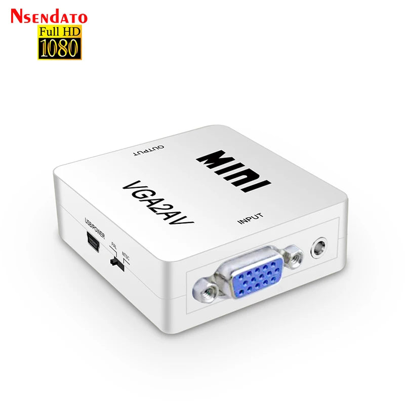 1080P Mini Video Convertor VGA to RCA AV Converter Conversor with 3.5mm