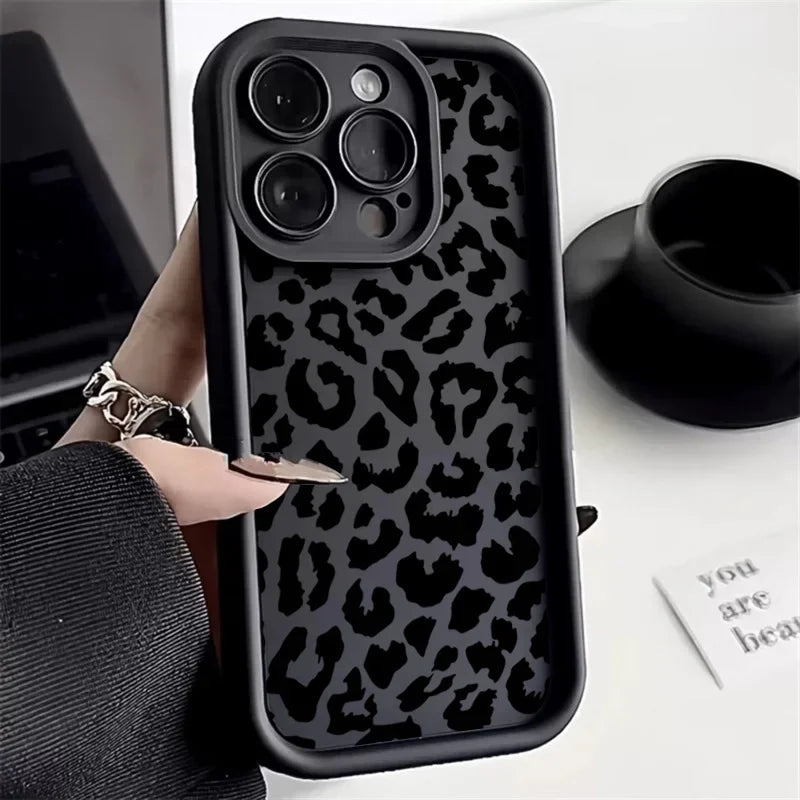 Black Leopard Print Pattern Silicone Phone Case For iPhone 18 17 11 12