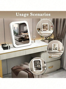 LED Makeup Mirror, 3-Color Light, 360° Rotatable, Touch Control, USB