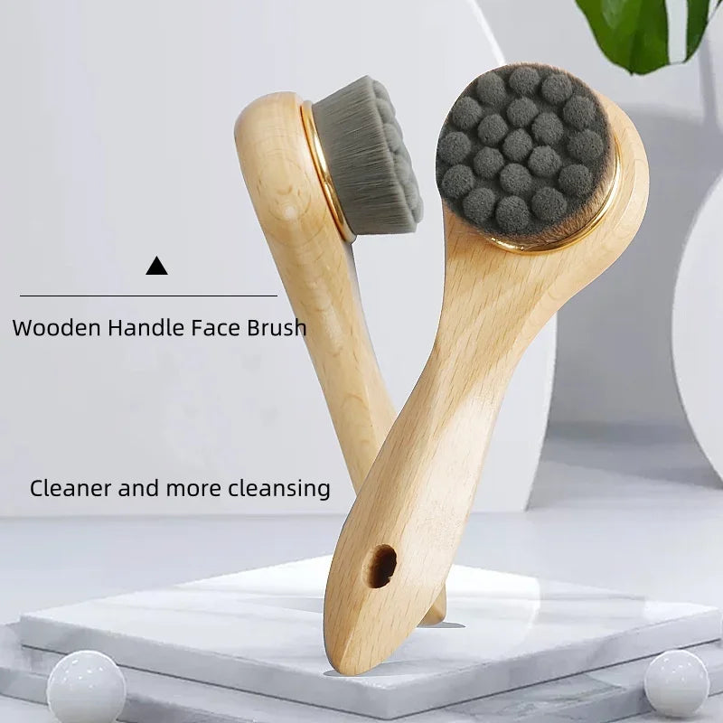Wooden Handle Face Wash Brush Beech Bamboo Manual
