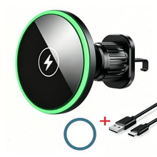 30W Fast Charging Magnetic Car Wireless Charger, LED Light Phone Mount
