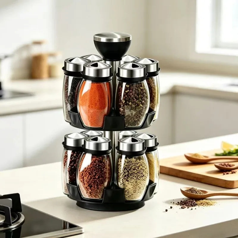 Rotating Spice Jar Set Rack, 360 Degree Bracket, Empty 6/12 Jars