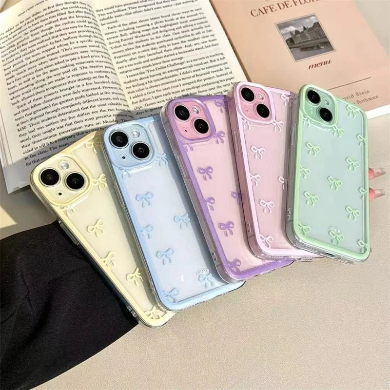 Candy Color Bowknot Design Clear Phone Case For iPhone 18 Pro 17 16 15
