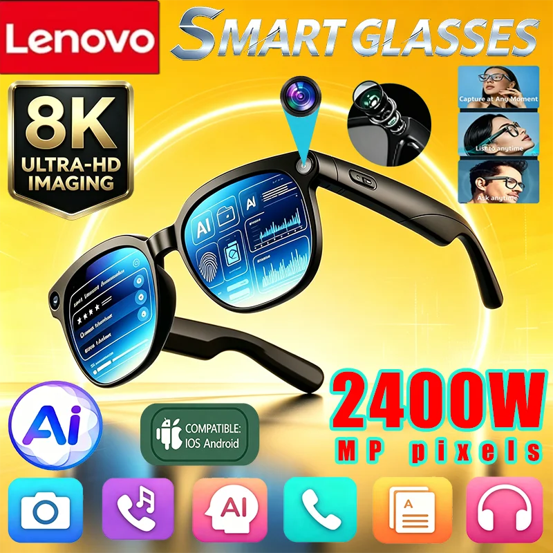 Lenovo 8K HD Touch Control Smart Eyewear, Wireless Bluetooth Photo &