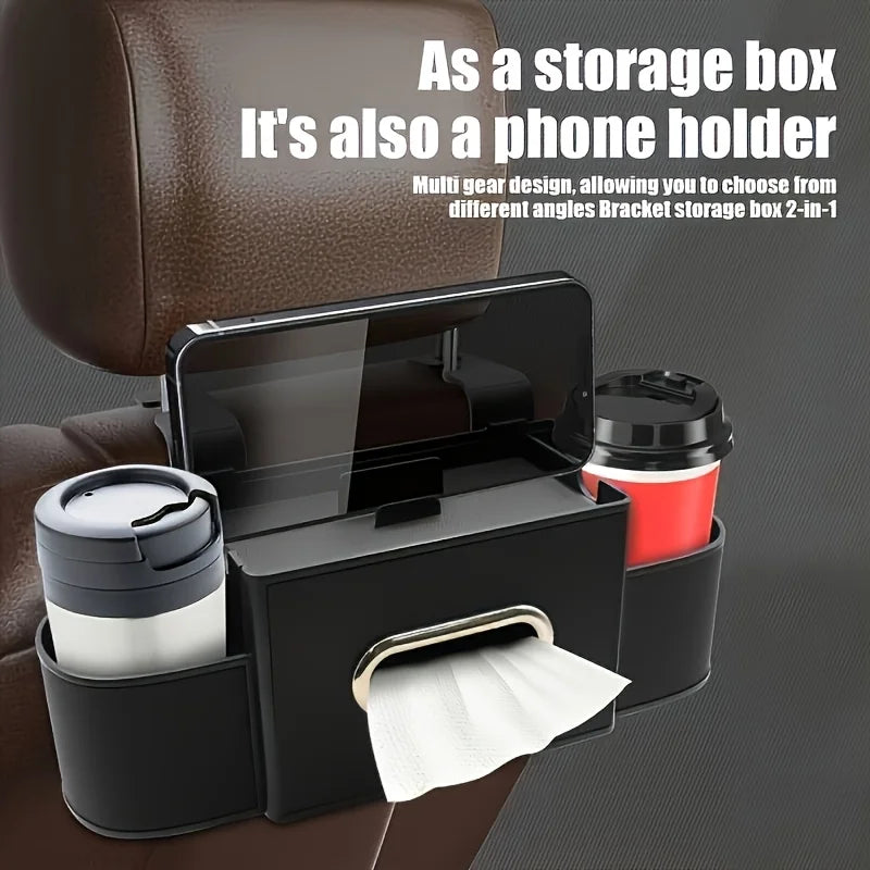 Car Seat Back Multifunctional Storage Box, Car Tissue Phone Holder, Cup