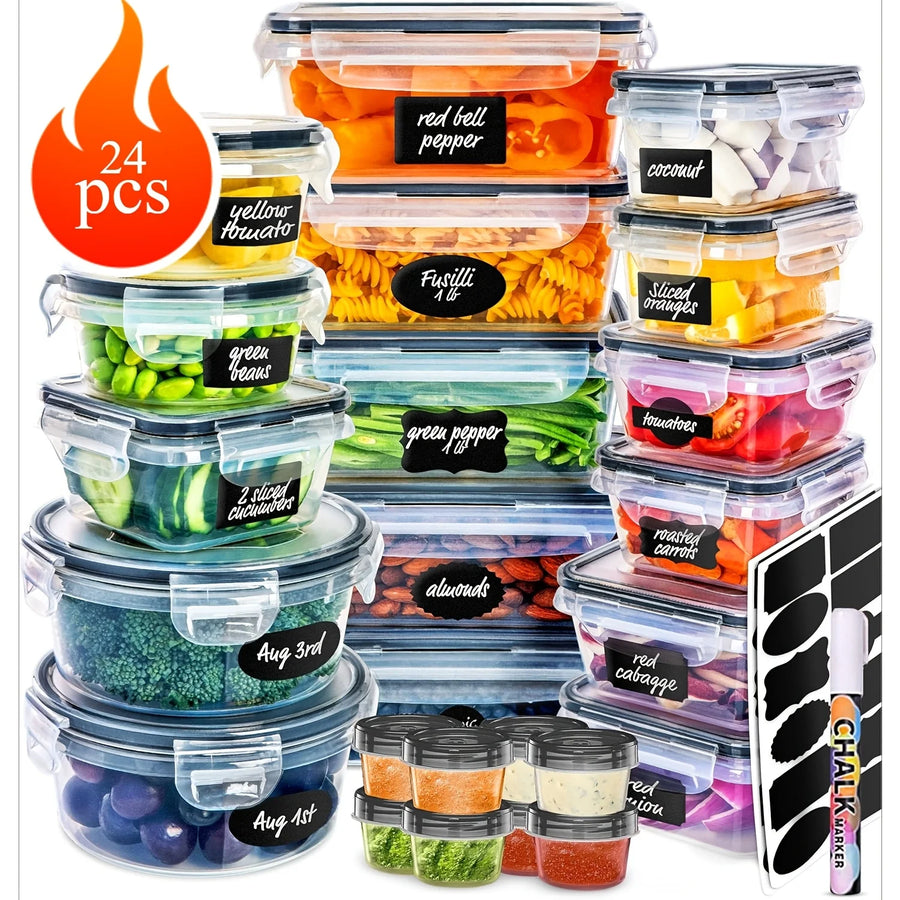 12/16/24pcs Reusable Food Storage Container with Lid, Sealed Plastic