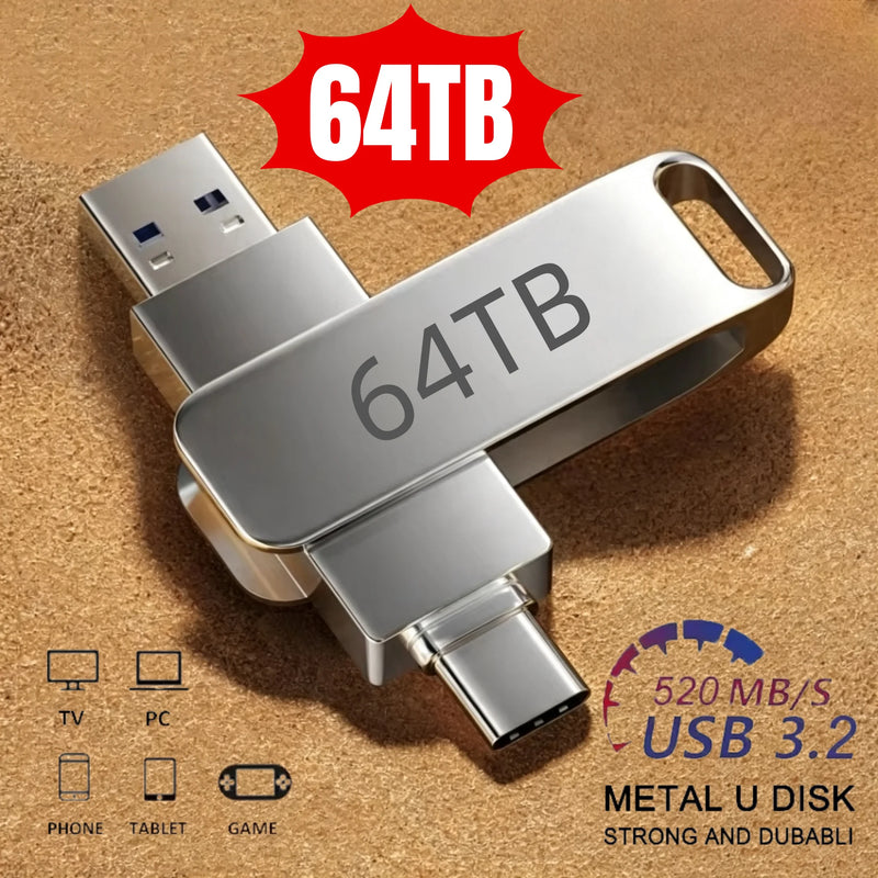 16TB USB 3.2 Flash Drives High Speed Transfer Metal Pendrive Memory