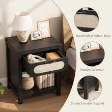 Boho Rattan Nightstand with Drawer and Open Shelf - Modern Dresser for