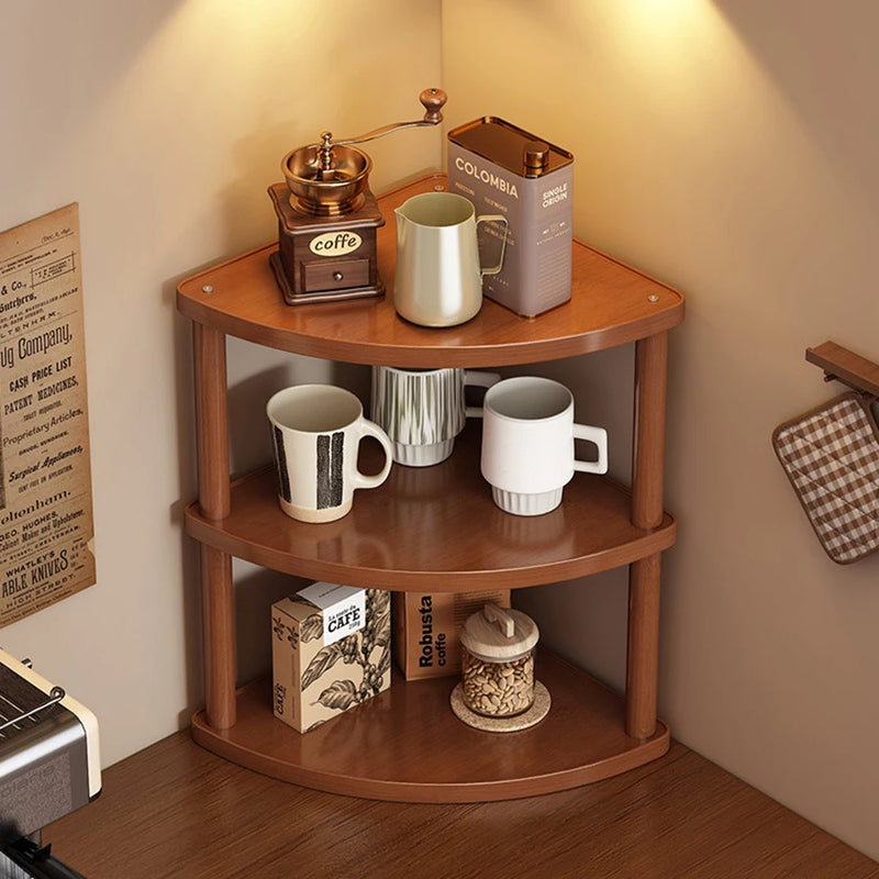 Wooden Storage Shelf for Kitchen Rattan Desktop Organizer Display Rack