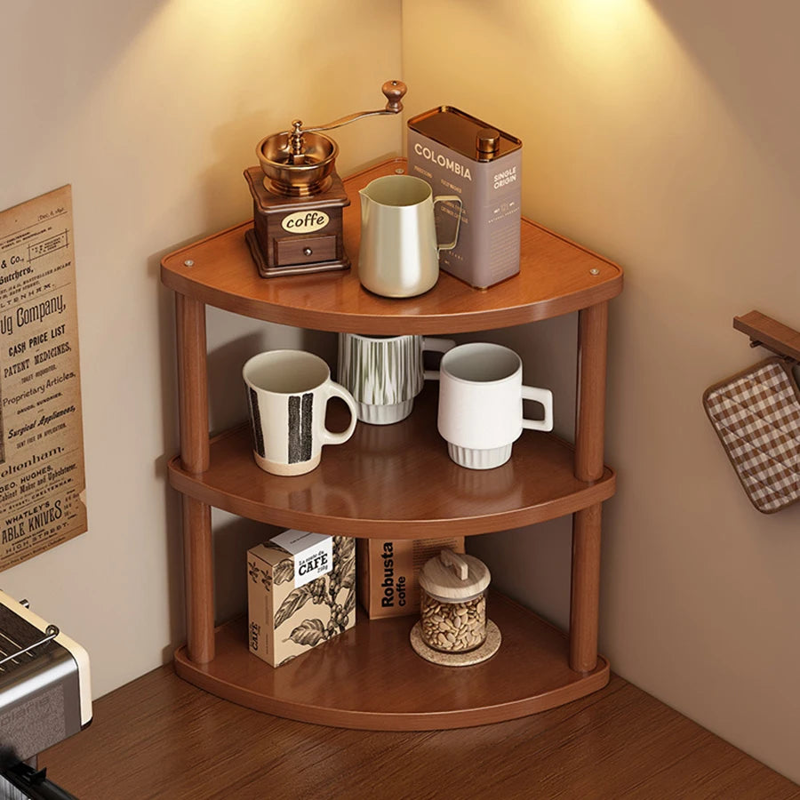 Wooden Storage Shelf for Kitchen Rattan Desktop Organizer Display Rack