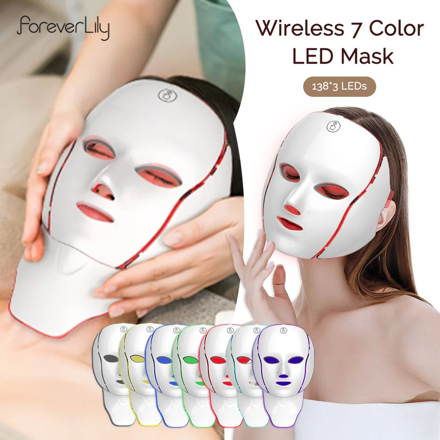 Face Neck Beauty Mask 7 Colors Light LED Photon Red Facial Skin Care