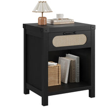 Boho Rattan Nightstand with Drawer and Open Shelf - Modern Dresser for