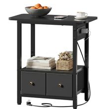Night Stand with Charging Station, Side Table with 2 Fabric Drawers