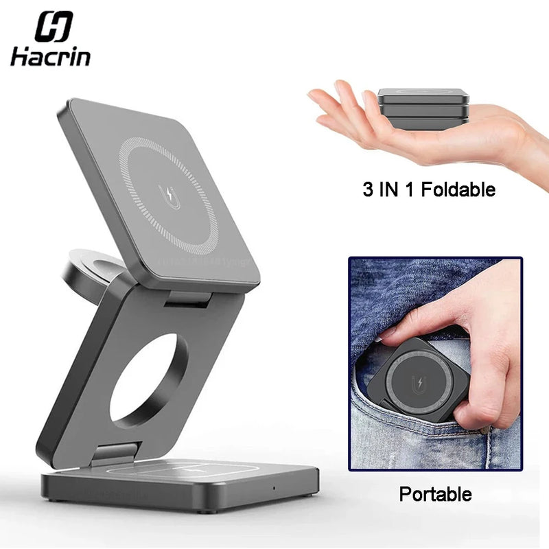 Wireless Charger for iPhone 3 in 1 Foldable Magnetic Charging Station