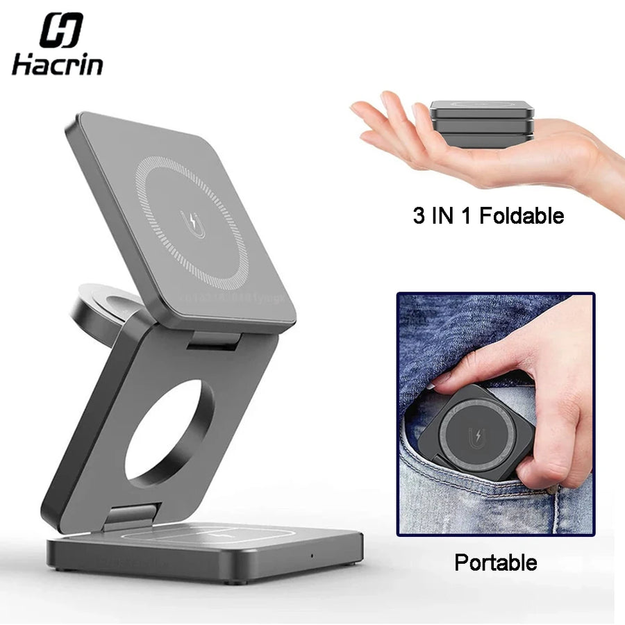 Wireless Charger for iPhone 3 in 1 Foldable Magnetic Charging Station